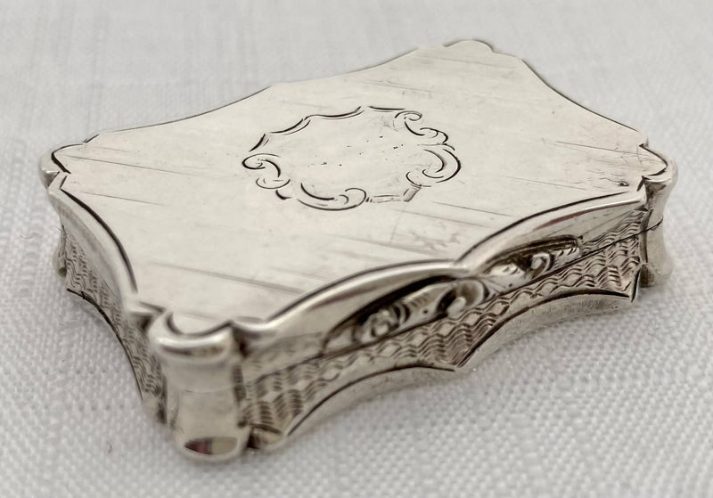 Victorian Silver Vinaigrette of Serpentine Form. Birmingham 1848 Nathaniel Mills.