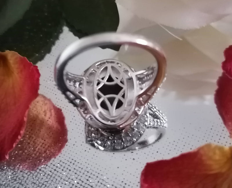 New AA Canadian Ammolite Natural Cambodian Zircon Ring in Platinum Overlay Sterling Silver