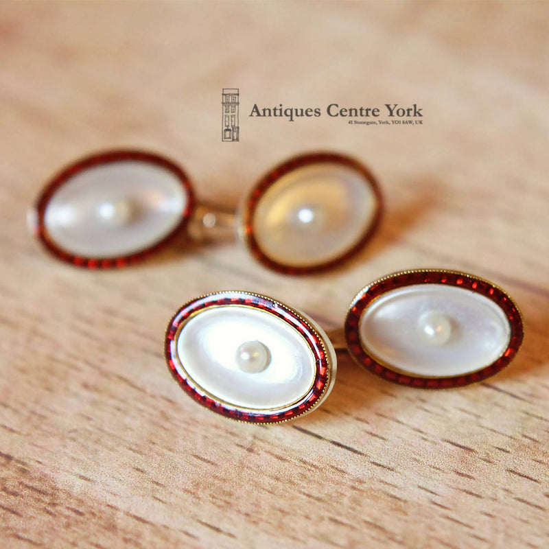 Edwardian 15ct Pearl & Enamel Cufflinks