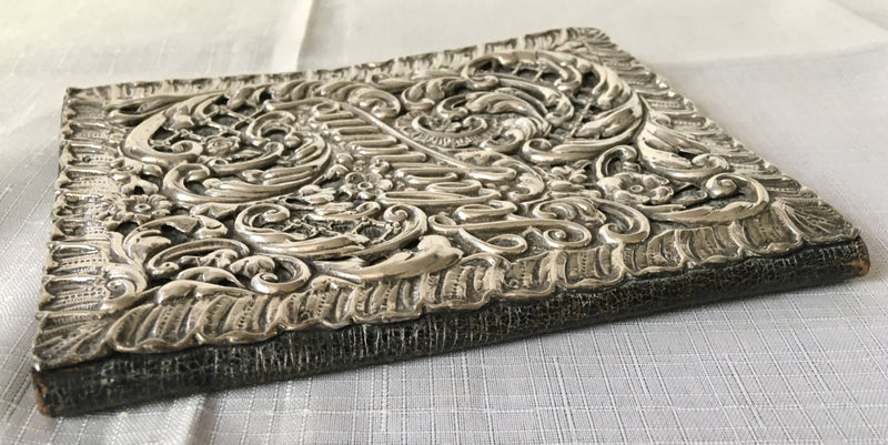 Edwardian silver mounted, Morocco leather and watermarked silk telegrams folder. Birmingham 1903 Synyer & Beddoes.