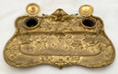 Late 19th Century French Gilt Bronze Naturalistic Desk Set, Signed E. Gros.