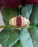 New African Ruby Solitaire Ring in 14K Gold Overlay Sterling Silver - Size U