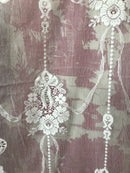 Amelia Ribbons Style Cotton Lace curtain panel readymade 58"/96" cream cotton