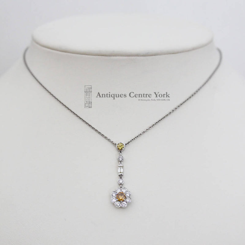 Handmade Platinum Yellow & White Diamond Necklace