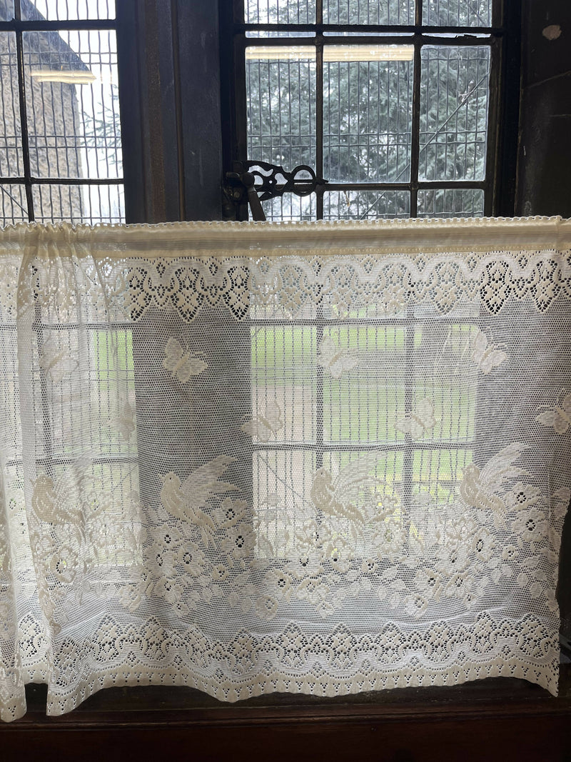 Cottage Victorian Design Birds & Butterfly Cotton Lace Curtain Panel 18" drop Cafe Curtain Brise Bise ecru by the metre
