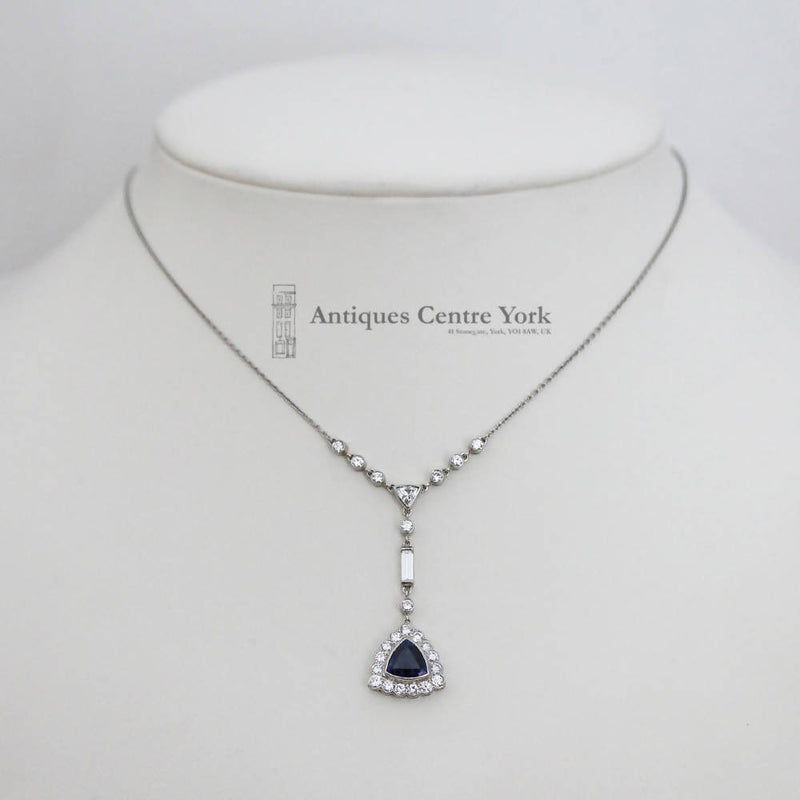 Handmade Platinum Sapphire & Diamond Necklace