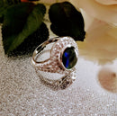 New AA Canadian Ammolite Natural Cambodian Zircon Ring in Platinum Overlay Sterling Silver
