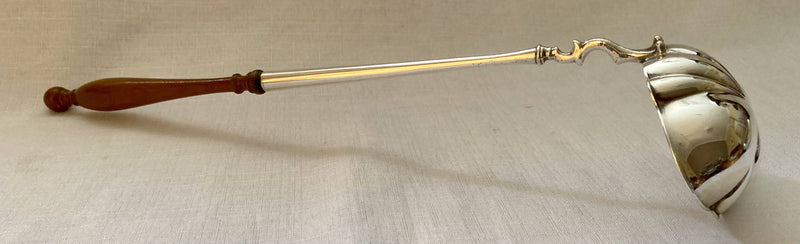 George II Style Silver Plated Toddy Ladle with Turned Fruitwood Handle.