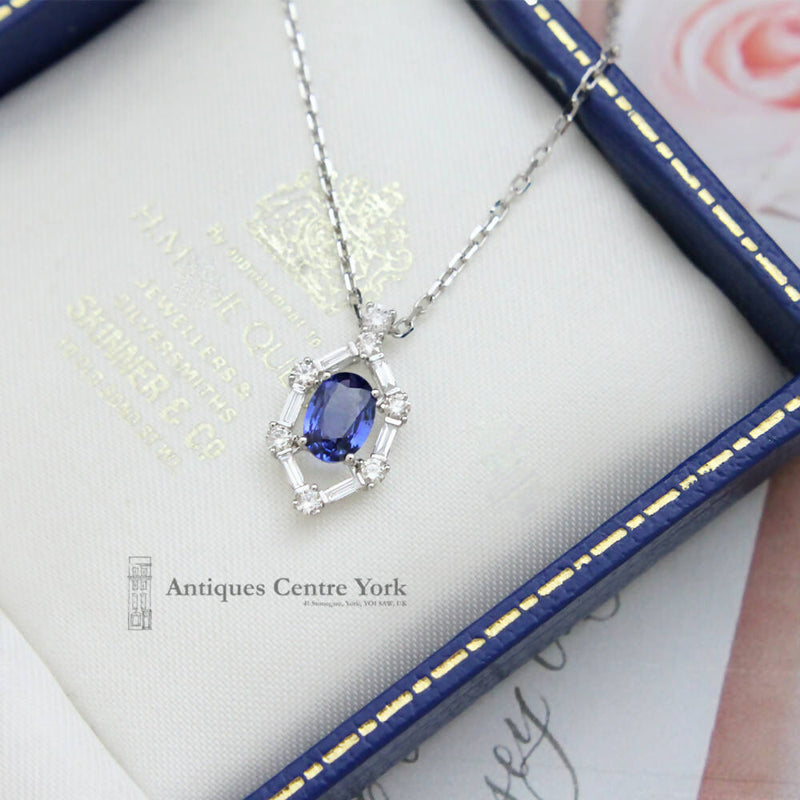 Art Deco Style 18ct White Gold Sapphire & Diamond Pendant