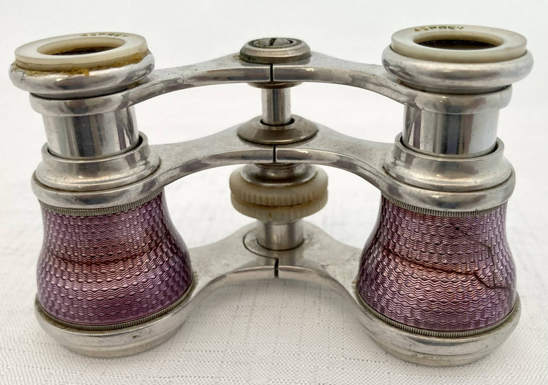 Asprey Guilloche Enamel & Mother of Pearl Opera Glasses.