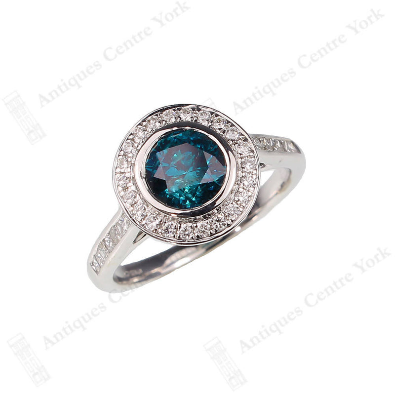 18ct White Gold Blue & White Diamond Cluster Ring