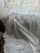 Antique French Corneley off white Cotton Lace Curtain Panels recuperated château 72”/120” to finish
