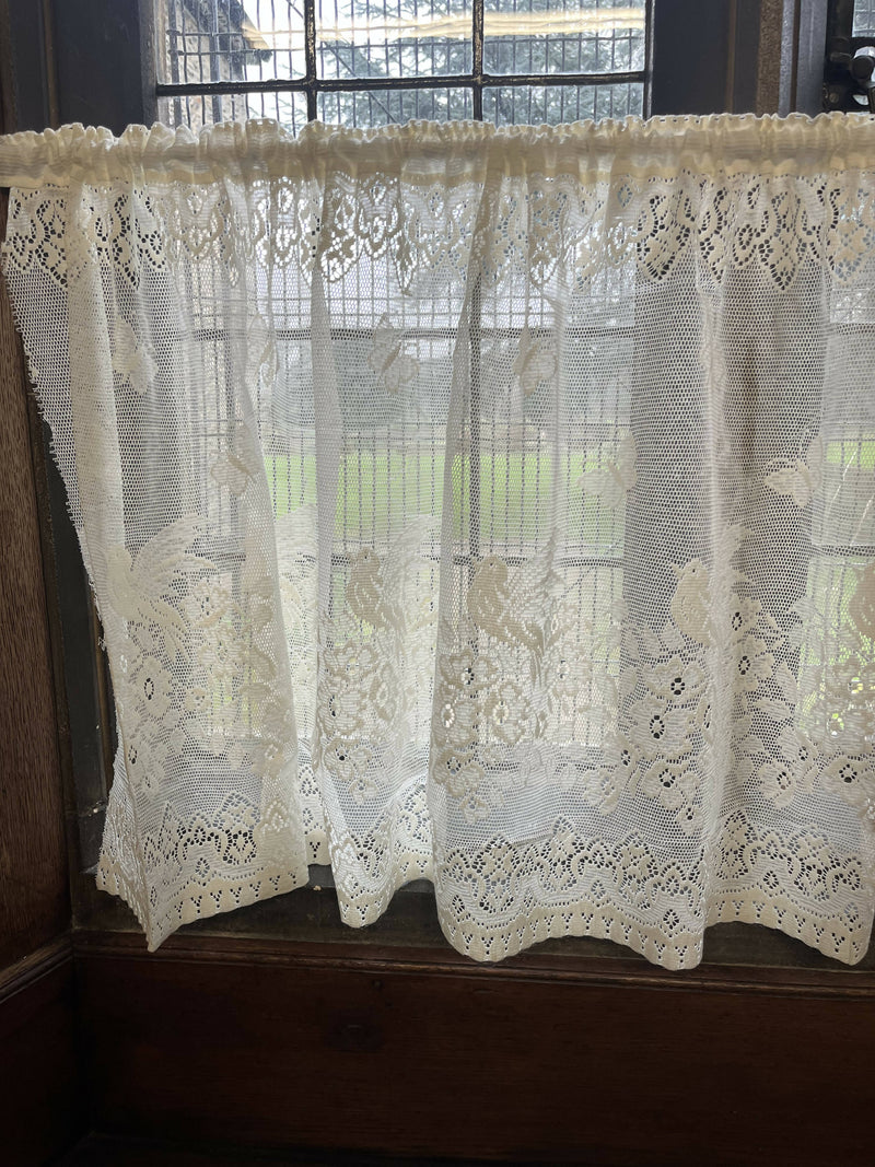 Cottage Victorian Design Birds & Butterfly Cotton Lace Curtain Panel 18" drop Cafe Curtain Brise Bise ecru by the metre