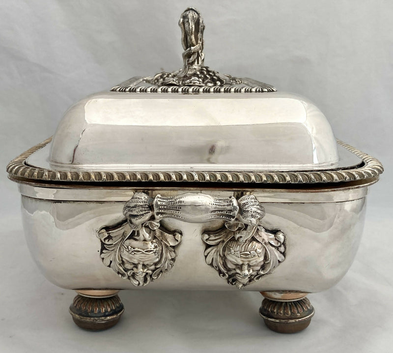 Georgian Old Sheffield Plate Entree Dish & Mask Head Warming Stand.