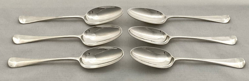 Georgian, George II, Set of Six Silver Hanoverian Pattern Tablespoons. London 1742 Ebenezer Coker. 12 troy ounces.