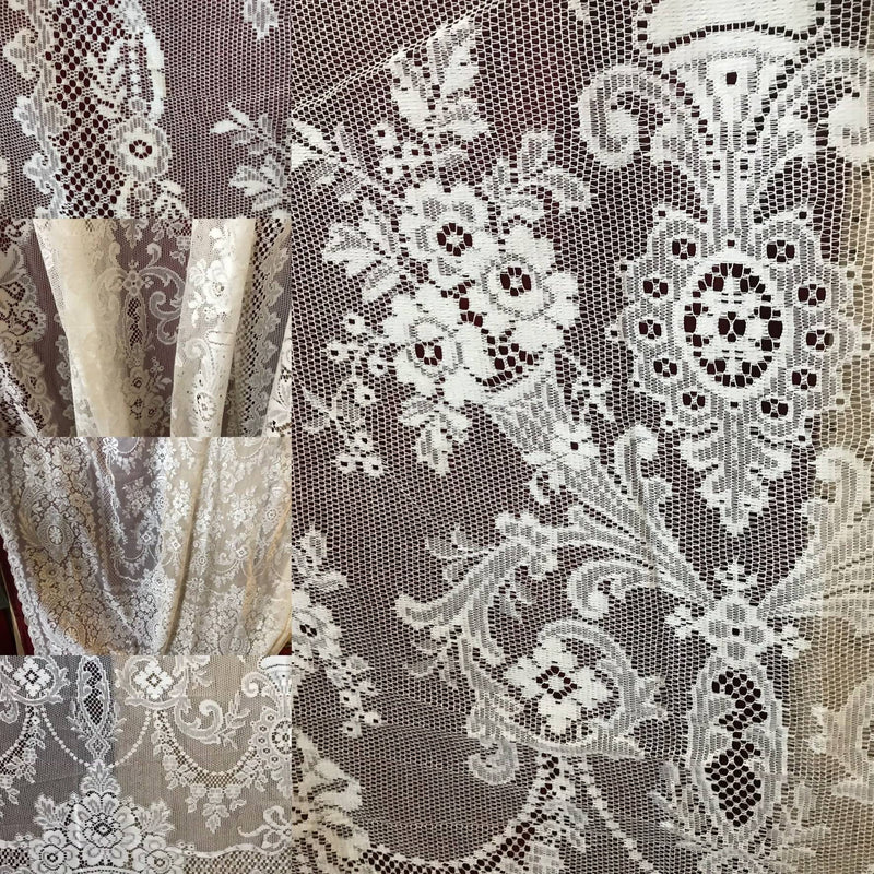 Victorian Period Design Cream Cotton Lace Curtain Panel or bedcover ReadyTo Hang- 68'/98”