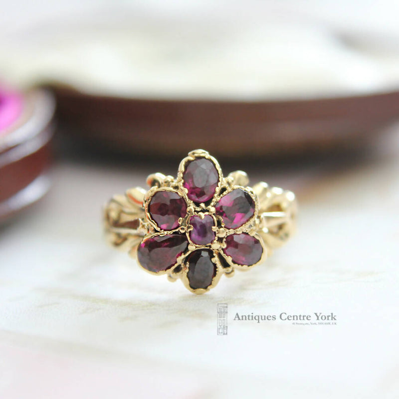 Victorian 18ct Almandine Garnet Cluster Ring
