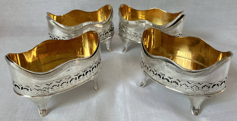 Georgian, George III, Set of Four Silver Salts. London 1793 Henry Chawner. 5.3 troy ounces.