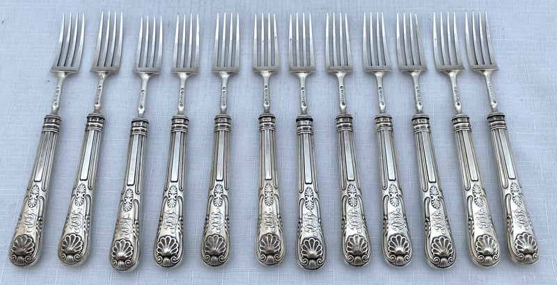 Georgian, George IV, Cased Silver Kings Pattern Dessert Service for Twelve. Sheffield 1822 -1826.
