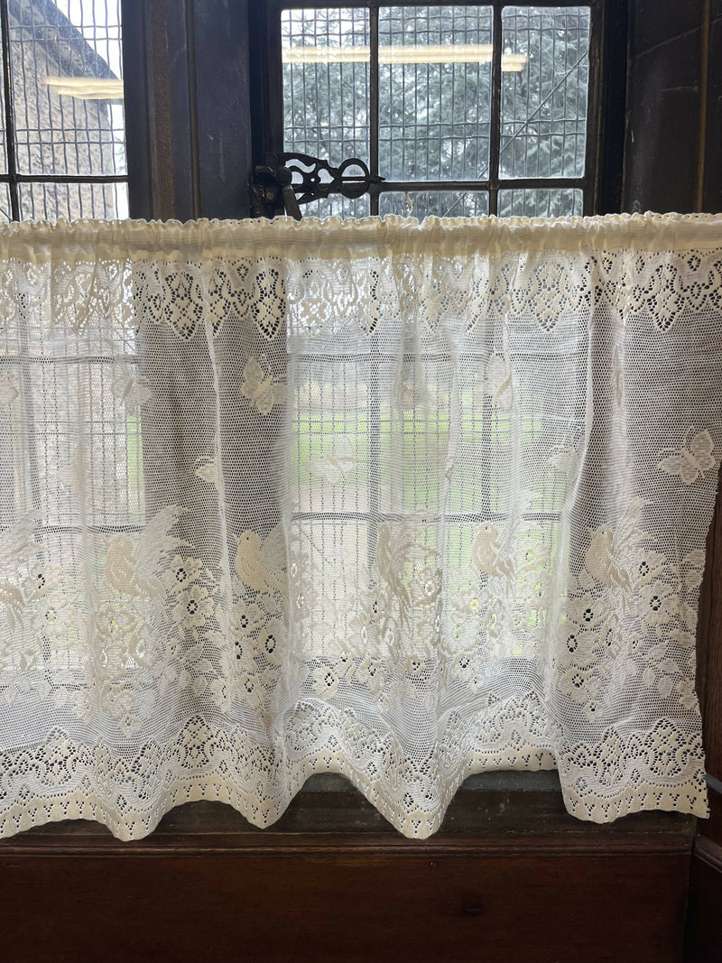 Cottage Victorian Design Birds & Butterfly Cotton Lace Curtain Panel 18" drop Cafe Curtain Brise Bise ecru by the metre